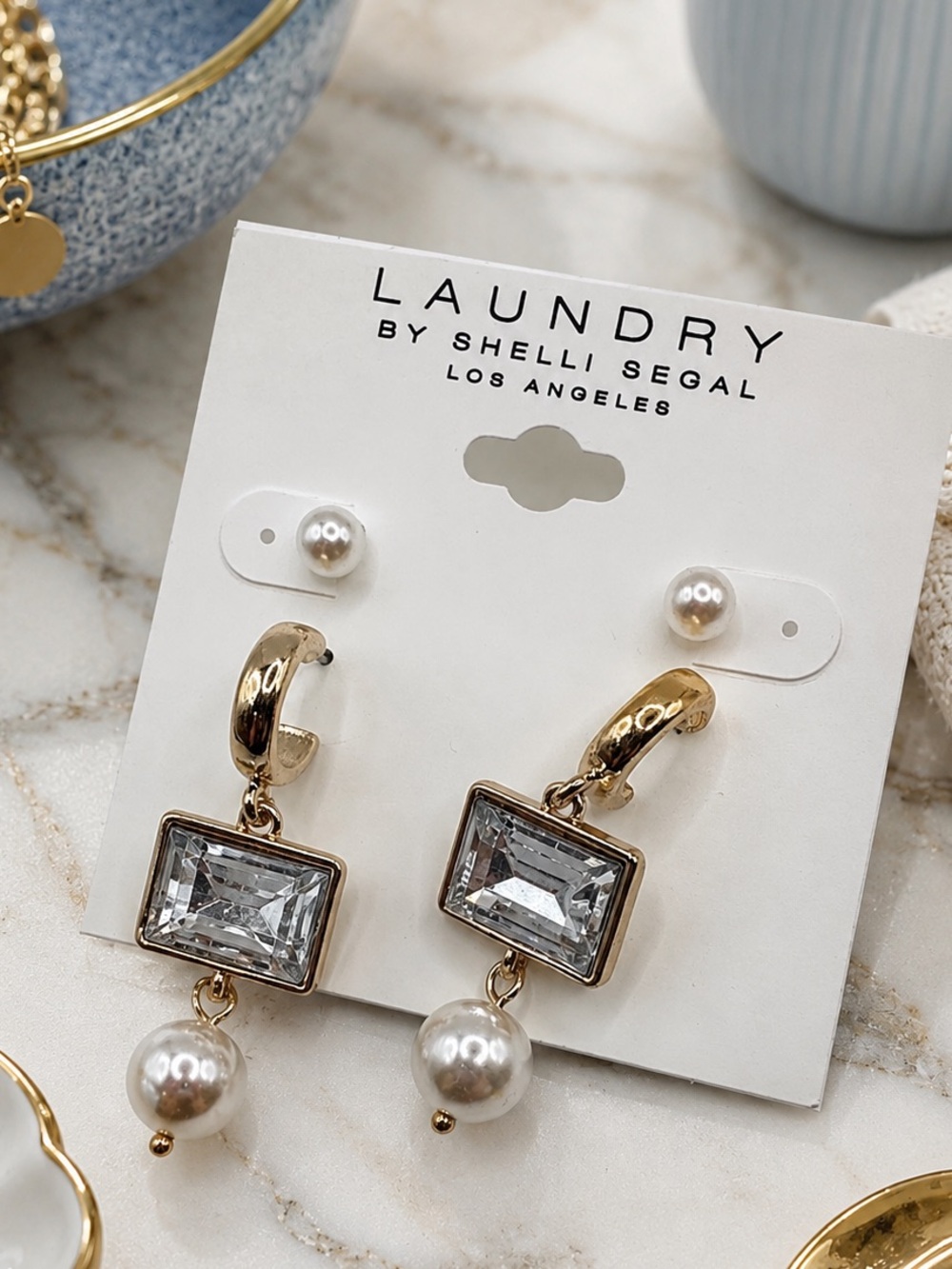 Laundry by Shelli Segal Crystal Pearl Drop Earrings NWT (LR111/5)